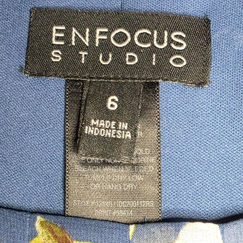 Enfocus Studio Womens 6 Blue Floral A‑Line Dress Sleeveless Belted Summer - Picture 9 of 16